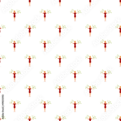 Woman standing and throwing dollar bills in the air, creating a seamless background pattern