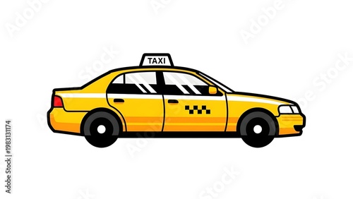 A cartoon yellow taxi cab on transparent background