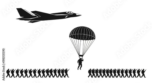 Military Paratrooper Jumps From Jet Over Marching Soldiers