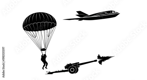 Military Paratrooper Jumps From Plane Near Firing Cannon