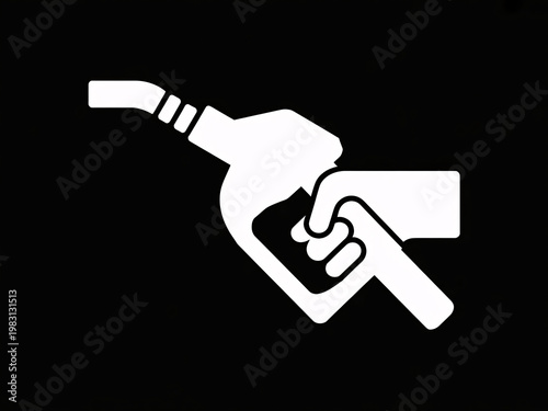 A hand holding a gas pump nozzle on a black background
