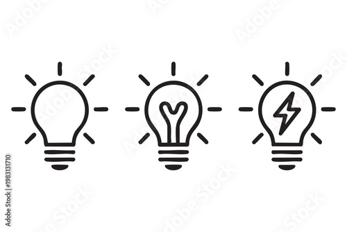 Creative idea icons, light bulb concept, inspiration and brainstorming solution visuals