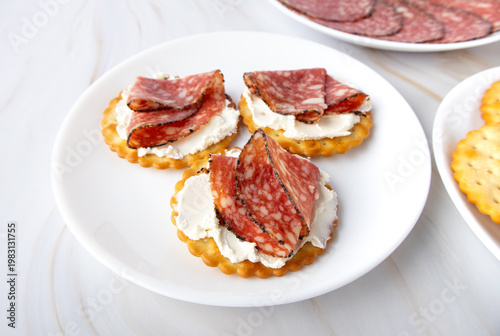Salami and Cream Cheese Crackers Appetizer