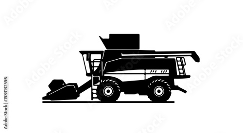 Combine harvester machine in black silhouette on white background  