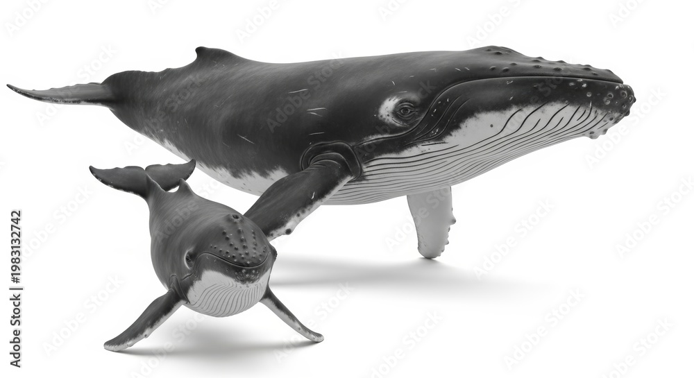 Fototapeta premium Marine Wildlife Illustration of Two Whales Swimming Together