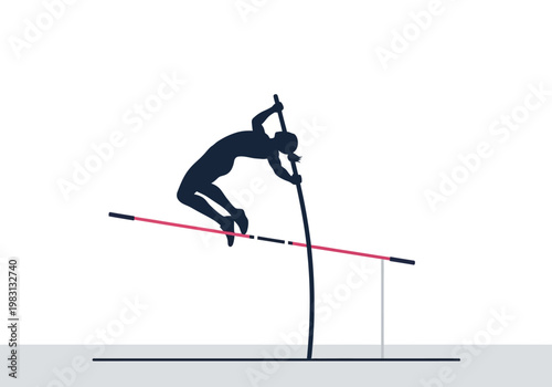 Silhouette of a female pole vaulter clearing a high bar