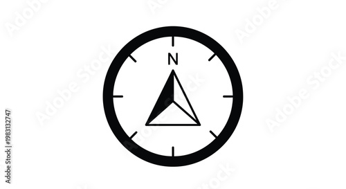 Simple flat vector graphic illustration of a navigation compass icon showing the north direction used for map orientation and digital wayfinding in modern graphic design projects