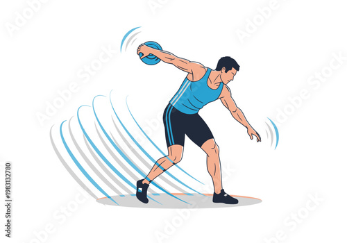 Athlete winding up to throw a discus motion lines visible