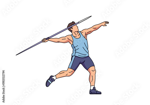 Cartoon athlete throwing a javelin during competition or practice