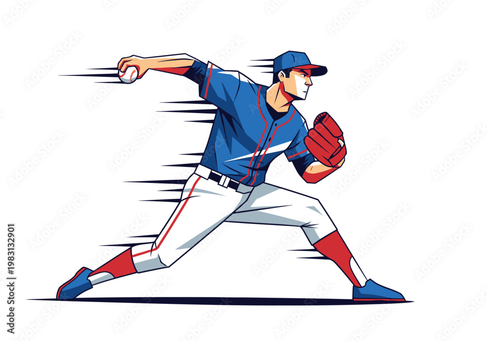 Ταπετσαρία Stylized illustration of a baseball pitcher releasing a fast pitch