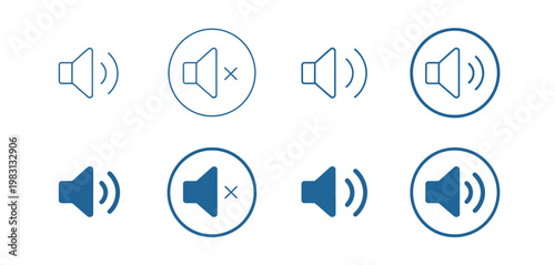 Sound icon set modern vector illustration blue outline and solid volume audio control symbol isolated on transparent background