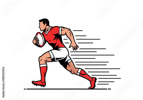 Stylized illustration of a male rugby player running with a ball