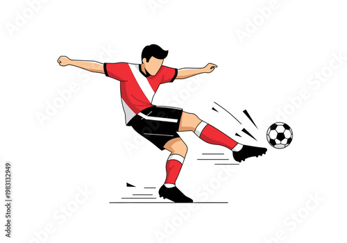 Stylized illustration of a soccer player kicking a ball in midaction