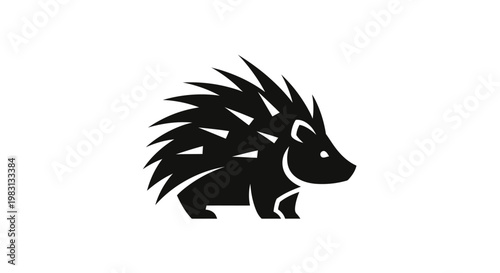 Black Hedgehog Silhouette Icon, Cute Animal Vector Illustration