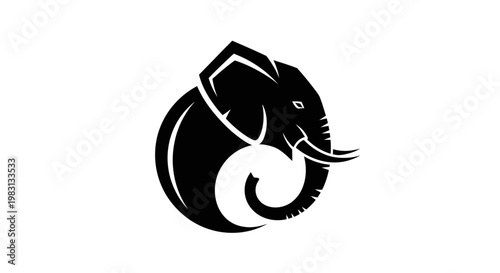Schilderij op canvas Stylized Black Elephant Silhouette Icon on White Background