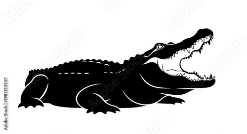 Black Silhouette of an Alligator with Mouth Open and Sharp Teeth