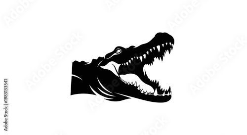 Angry Alligator Silhouette with Open Mouth and Sharp Teeth