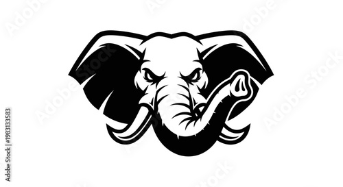 Aggressive Elephant Head Mascot Logo Design, Tribal Style