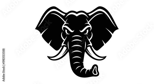 Fierce Elephant Head Silhouette, Powerful Animal Symbol, Tribal Vector Art