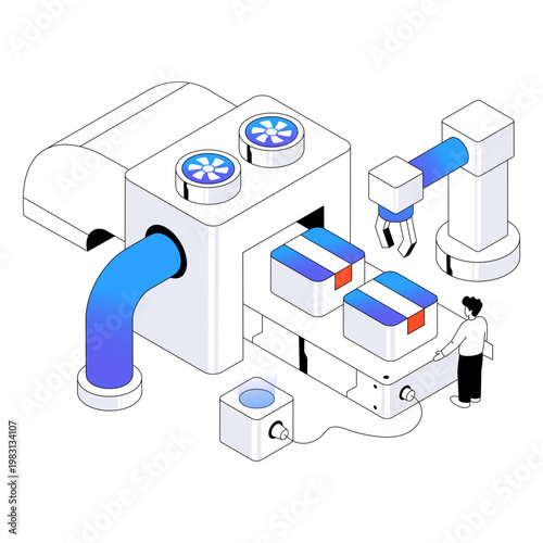 Conceptual isometric design illustration of automatic conveyor belt