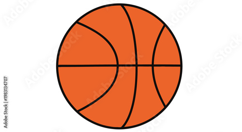 Simple illustration of an orange basketball with black lines on a white background