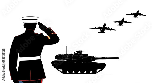 Military Salute: Marine, Tank, and Airplanes in Formation