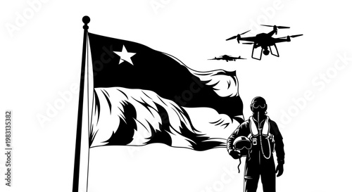 Pilot with Drone and Flag