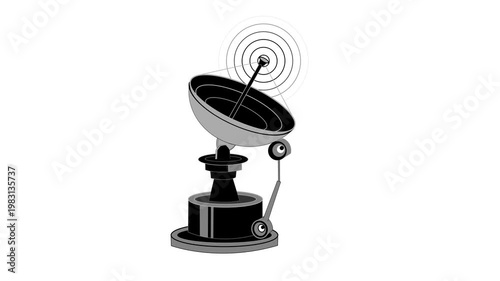 Satellite Dish Tower Icon Animation on Black Background