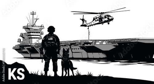Military K9 Unit and Helicopter Operations on Aircraft Carrier