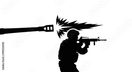 Soldier Firing Rifle with Muzzle Flash and Smoke - Silhouette