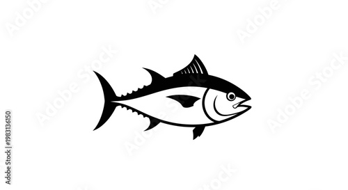 Stylized Tuna Fish Silhouette, Black and White, Isolated