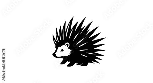 Stylized Silhouette of a Porcupine with Sharp Quills on White Background