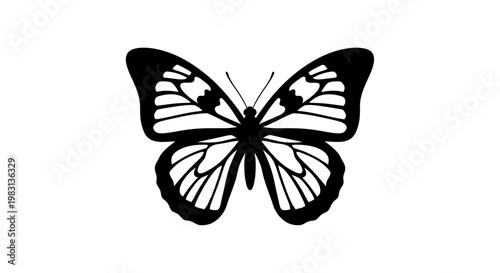 Black and white silhouette of a butterfly on a white background