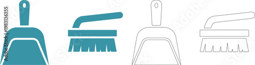 Teal and outline dustpan brush cleaning tool sweep