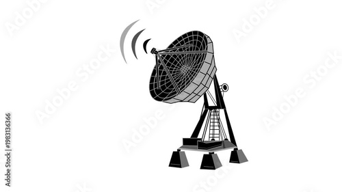 Minimalist animation of tower with signal waves, Satellite Dish Animation on Black Background
