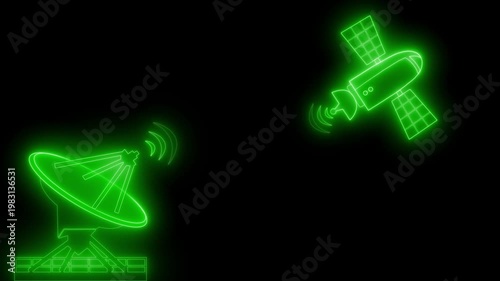 Neon Satellite and Radar Communication Animation
