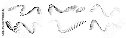 Modern dotted halftone waves png vector composition on white background. Liquid gradient dots shape smooth curve wave flow. Abstract clean visual for tech design.