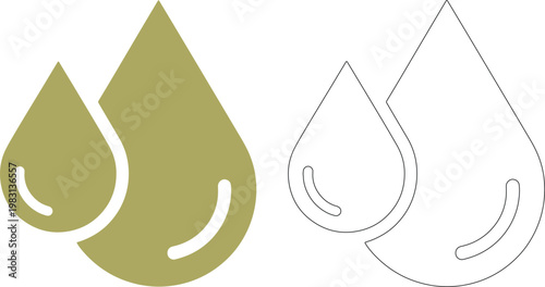 Two golden brown water drops and outline liquid symbol
