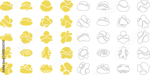 Yellow and outline blob shapes abstract organic forms