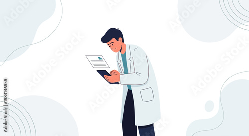Doctor using tablet for medical records and research, modern healthcare concept