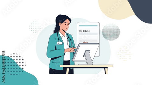 Doctor using digital tablet for scheduling appointments and patient care