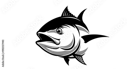 Tuna Fish Vector Illustration - Black and White