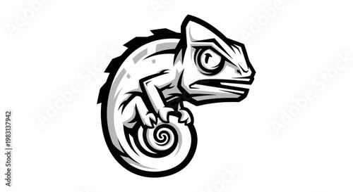 Stylized Chameleon Illustration - Black and White