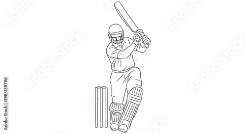 Sketch of a cricket batsman preparing to hit a ball near the wickets