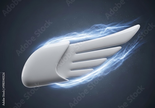 Futuristic wing emblem glowing with vibrant energy and speed