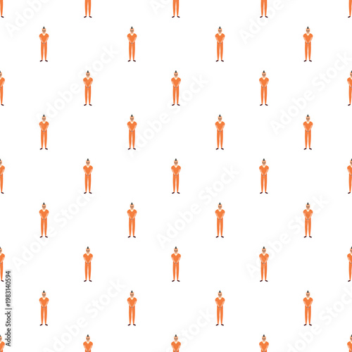 Prisoners wearing orange jumpsuits repeat in a seamless graphic background