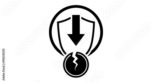 Broken shield icon symbolizing vulnerability and security concerns