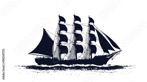 Vintage sailing ship navigating through calm waters