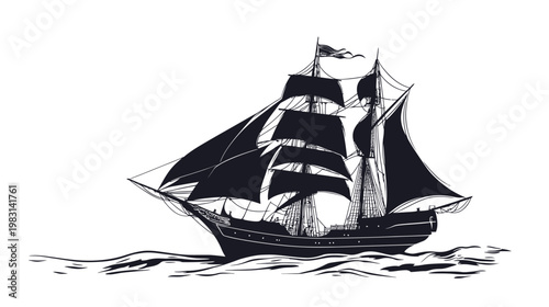 Vintage sailing ship navigating turbulent waters