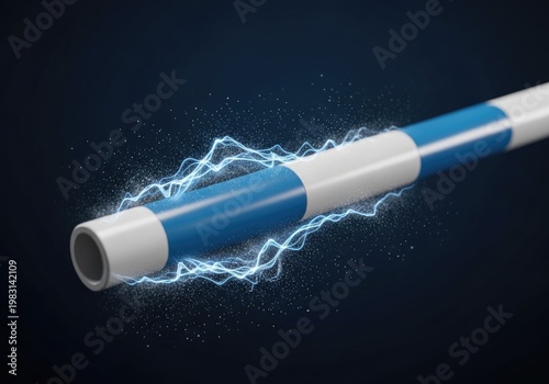 Futuristic energy conduit with glowing blue electrical discharge